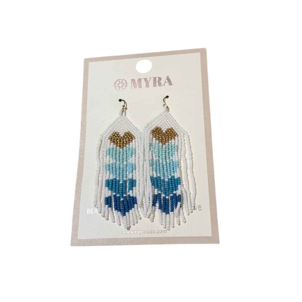 Myra Bag Elegant‎ Beaded Earrings - White, Blue, Gold
